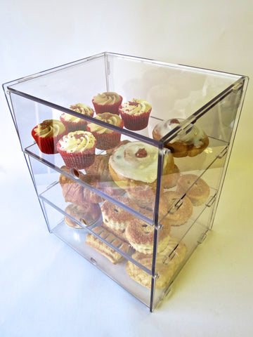 Amazon.com: 3 Tray Pastry Display Case Acrylic Bakery Display Cabinet Clear  Removable Donut Display Shelf Cupcake Display Case Retail Display Counter  with Cake Serving Tong for Party Cafe Bakery : Industrial &